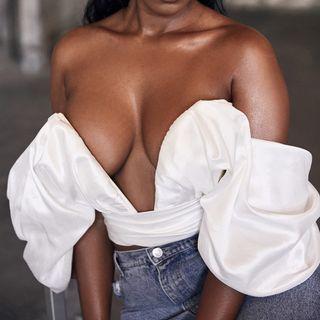 Off-shoulder Plunge Bow-back Crop Top