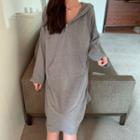 Front Pocket Hooded Plain Midi Dress