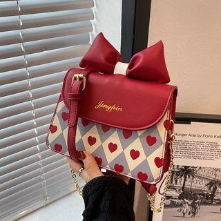 Heart Print Ribbon Faux Leather Crossbody Bag