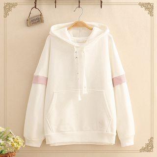 Color Block Lace Up Hoodie