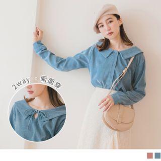 Two Ways Corduroy Lace-up Blouse