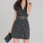 Sleeveless Striped Double Breasted Dress