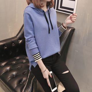 Mock Two-piece Hooded Long-sleeve Knit Top