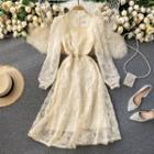 Long-sleeve Sequined Lace Midi A-line Dress
