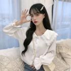 Lace Trim Layered Collar Blouse White - One Size