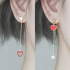 925 Sterling Silver Heart Faux Pearl Dangle Earring 1 Pair - 925 Silver - Red - One Size