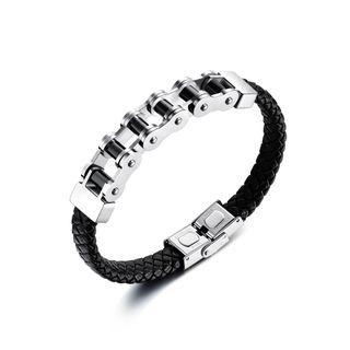 Fashion Personality Black And White 316l Stainless Steel Two-color Chain Leather Bracelet Silver - One Size
