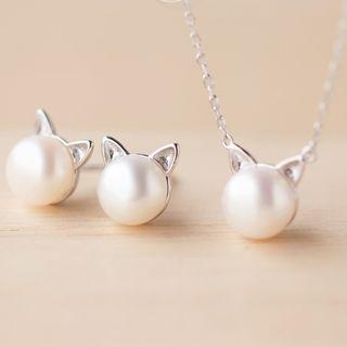 925 Silver Cat Necklace / Earring