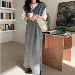 V-neck Maxi Knit Overall Dress