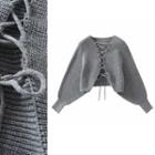 Lace-up Bat-wing Cropped Sweater