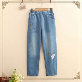Rabbit Embroidered Straight-leg Jeans