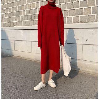 Turtleneck Side Slit Knitted Dress