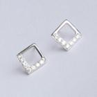 925 Sterling Silver Rhinestone Square Earring 1 Pair - 925 Silver - Rhombus - Silver - One Size