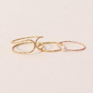 Set Of 3: Faux-pearl Rings One Size