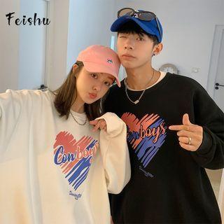 Couple Matching Long-sleeve Heart Print Sweatshirt