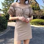 Short-sleeve Off-shoulder Lace-up Mini Sheath Dress
