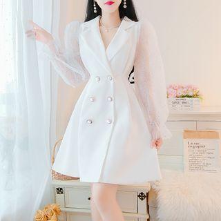 Double-breasted Mesh Panel Mini Blazer Dress
