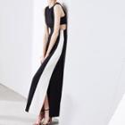 Cut Out Color Block Sleeveless A-line Maxi Dress