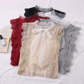 Ribbon-neckline Sleeveless Lace Top In 5 Colors