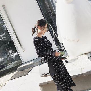 Long-sleeve Striped Knitted Midi Dress