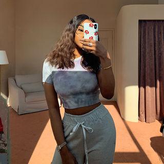 Round-neck Gradient Cropped Top