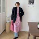 Plain Loose-fit Blazer / Long-sleeve Flower Print Dress