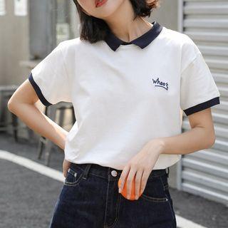 Contrast Collar Lettering T-shirt