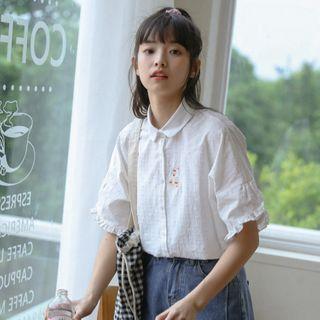 Embroidered Ruffle Trim Short-sleeve Blouse