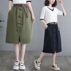 Frog-button Midi Pencil Skirt
