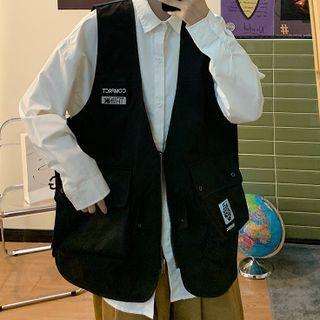 Lettering Cargo Zip-up Vest