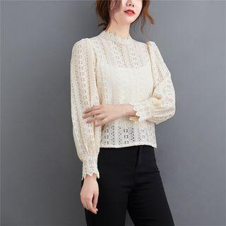 Semi High-neck Lace-trim Top