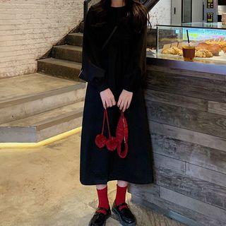 Peter Pan-collar Plain A-line Long Dress As Shown In Figure - One Size