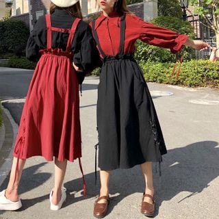Set Of 2: Long-sleeve Blouse + Striped Skirt