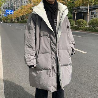 Long-sleeve Plain Long Hooded Padded Coat