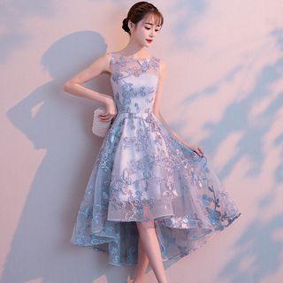 Sleeveless Embroidered High-low Cocktail Dress
