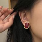 Retro Glaze Dangle Earring 1 Pair - Silver Pin - Rectangle - Glaze - Wine Red - One Size