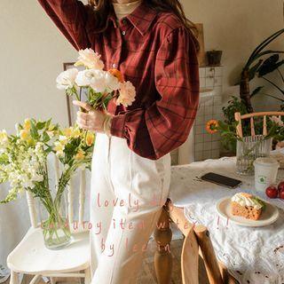 Balloon-sleeve Check Corduroy Blouse