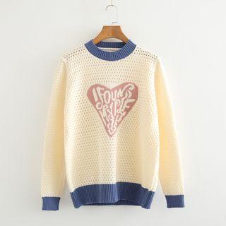 Heart Print Perforated Sweater