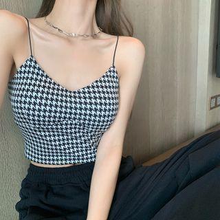 Houndstooth Crop Camisole Top As Shown In Figure - One Size