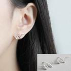 925 Sterling Silver W Shape Ear Stud 1 Pair - With Silver Earring Back - White Gold - One Size
