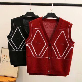 Plus Size Argyle Jacquard Single-breasted Vest