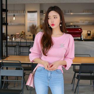 Flare-cuff Slim-fit Knit Top