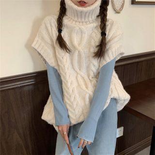 Turtleneck Cable-knit Vest As Shown In Figure - One Size