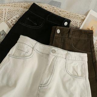 Stitched High-waist Denim Skort
