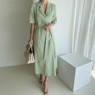 Linen Blend Long Shirtdress & Sash