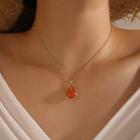 Faux Crystal Drop Pendant Necklace 15828 - Gold & Coral - One Size