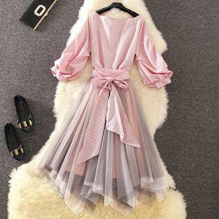 Set: Striped Blouse + A-line Midi Skirt