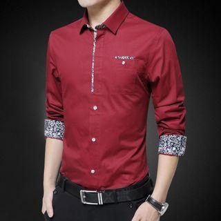 Long-sleeve Floral Print Trim Shirt