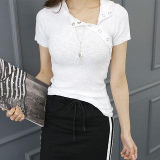 Hooded Buttoned-neck Slim-fit Top