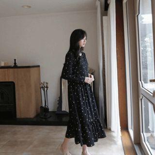 Polka-dot Ruffle-hem Maxi Dress
